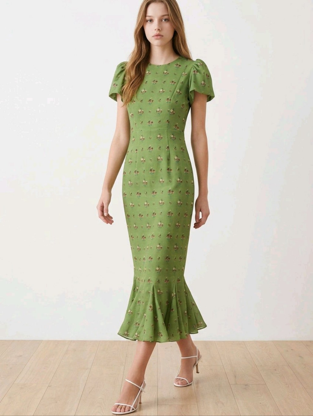 Rhode Lulani Lime Green Bouquet Clover Floral Puff-Sleeve Dress Size 2 Nwt